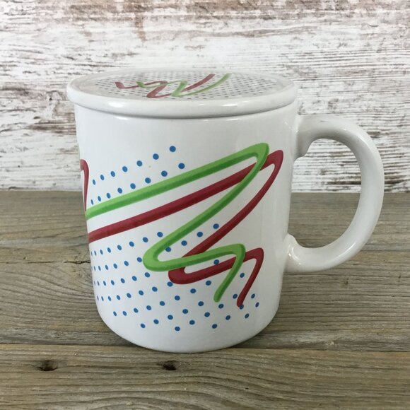 Vintage FTD Especially For You Coffee Mug with Lid Polka Dot Red Green Scribble - Picture 3 of 8